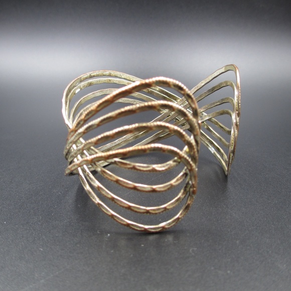 Vintage Rustic Silver & Copper Tone Cuff Bracelet - Picture 2 of 6